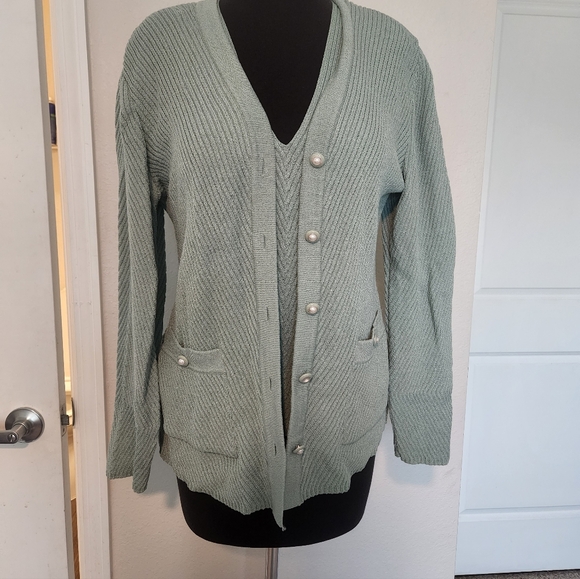 St. John Light Green Cardigan Sweater - Picture 9 of 11